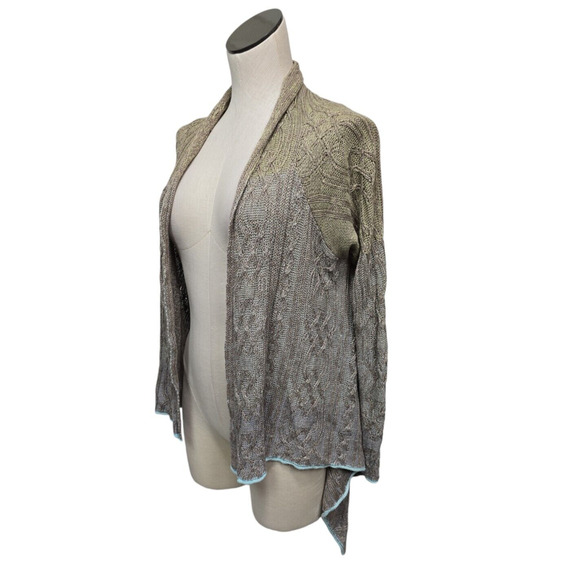 Sundance Linen Open Front Cardigan Sweater Tan Cable Knit Medium Boho Fairycore - Picture 6 of 11